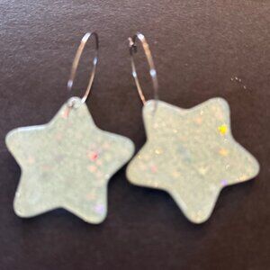 🌟 Star Hoop Earrings – Mint Green & Sparkle Duo | Lightweight & Playful